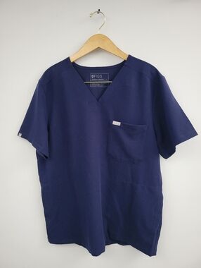 Figs Chisec Three Pocket Scrub Top Sz Large Navy Blue
